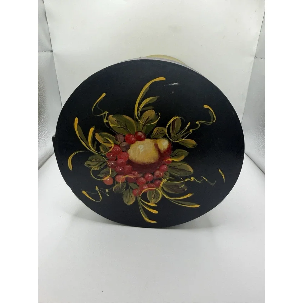 Hand Painted Folk Art Bentwood Pantry Box Strawberry Peddler Fruit Decor